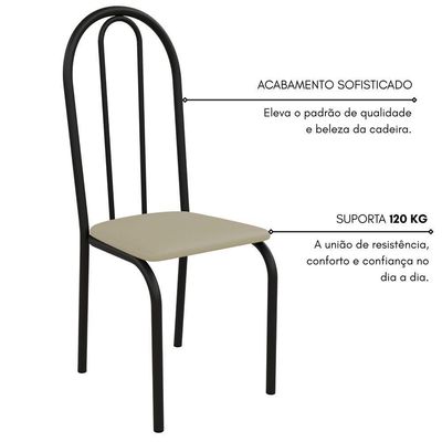 Conjunto Sala De Jantar 90cm Ilhabela 4 Cad Preto C- Creme