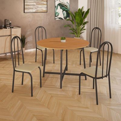 Conjunto Sala De Jantar 90cm Ilhabela 4 Cad Preto C- Creme