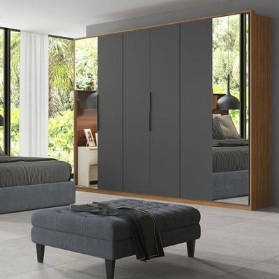 Guarda Roupa Casal Atrice D66012k 6 Portas 2 Portas Em Espelho Amendola Grafito - Demartêz