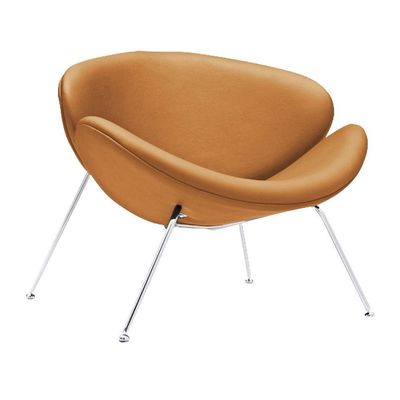 Poltrona Trevo Couro Sintético Caramelo Base Cromada