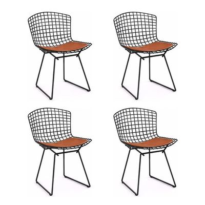 Kit 4 Cadeiras Bertoia Preta Com Assento Cobre