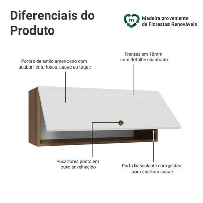 Armário Aéreo 80 Cm 1 Porta Basculante Vik Madesa Rustic/branco