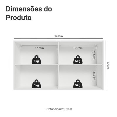 Armário Aéreo 120 Cm 2 Portas Vik Madesa Branco