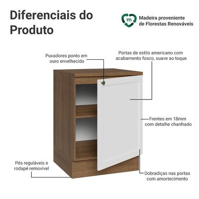 Balcão De Cozinha 60 Cm 1 Porta Rustic/branco Vik Madesa Rustic/branco