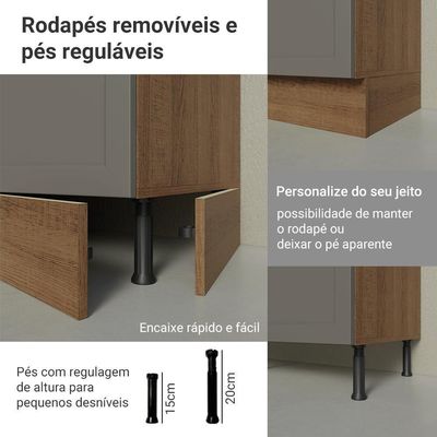 Balcão De Cozinha 40 Cm 3 Gavetas Rustic/cinza Vik Madesa Rustic/cinza