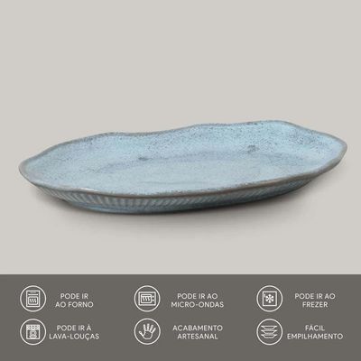 Conjunto de Travessas Oval Rasa Média Bio Breeze 30x20cm 4 Peças Porto Brasil Azul