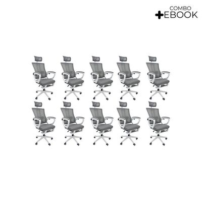 Kit 10 Cadeiras De Escritório Oficial Paris Cinza