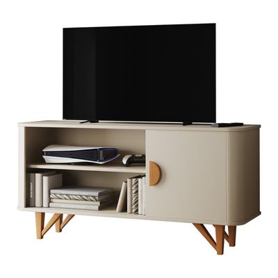 Rack Venice 120cm Para Tv Até 50 Com Pés Em Madeira Maciça Off White Off White