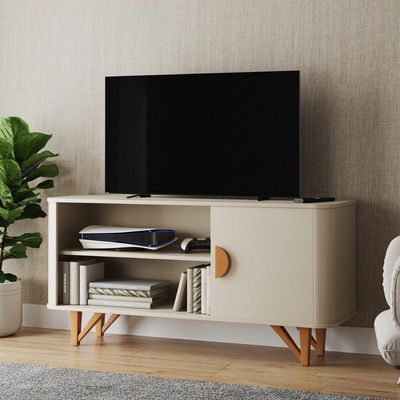 Rack Venice 120cm Para Tv Até 50 Com Pés Em Madeira Maciça Off White Off White