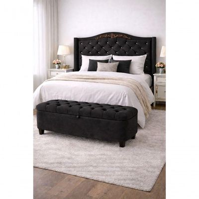 Kit De Quarto Lisboa Cabeceira De Cama Box E Calçadeira Baú Queen 160 Cm Suede Preto Do Lar Móveis E Decoração