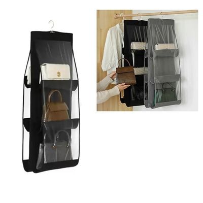 Organizador De Bolsa Cabideiro Para Guarda Roupa Armario Com 6 Bolsos Divisorias Transparente