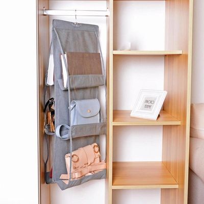 Organizador De Bolsa Cabideiro Para Guarda Roupa Armario Com 6 Bolsos Divisorias Transparente