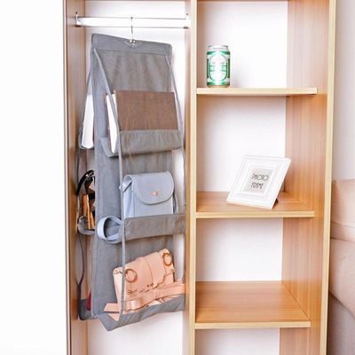 Organizador De Bolsa Cabideiro Para Guarda Roupa Armario Com 6 Bolsos Divisorias Transparente