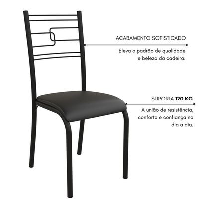 Kit 4 Cadeiras Ella Estrutura Em Aço Preto E Tecido Preto