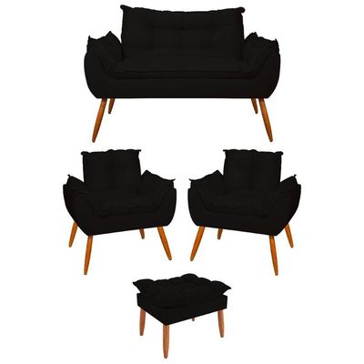 Kit 02 Poltronas + Namoradeira + Puff Opala Balaqui Decor Preto