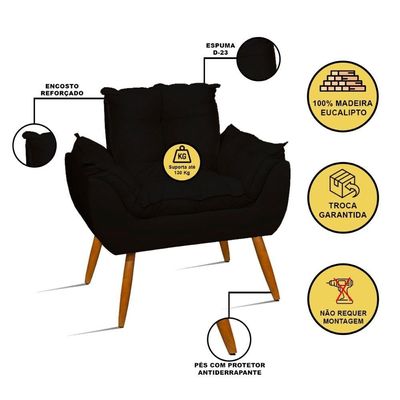 Kit 02 Poltronas + Namoradeira + Puff Opala Balaqui Decor Preto