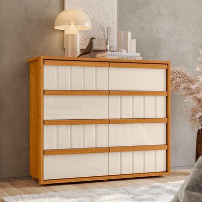 Cômoda Tarsila Em Mdf Com 8 Gavetas Telescópicas - Pallazio Cor Cinamomo E Off White