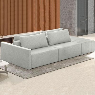 Sofá Ilha Modular Com Puff Para Sala Living 232cm Georgia Z08 Linho Cinza Claro - Mpozenato