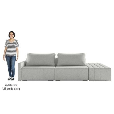 Sofá Ilha Modular Com Puff Para Sala Living 232cm Georgia Z08 Linho Cinza Claro - Mpozenato