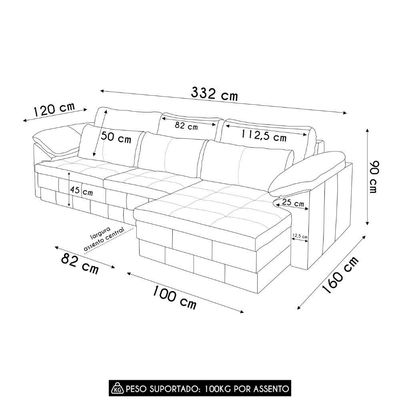 Sofá Retrátil 4 Lugares Para Sala 332cm Dijon Couro Caramelo S07 - Mpozenato