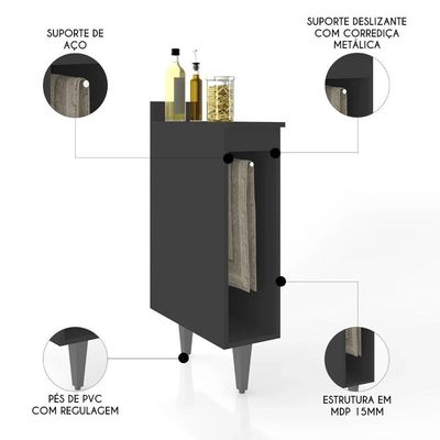 Balcão De Cozinha Porta Pano 20cm Pérola Z34 Preto - Mpozenato