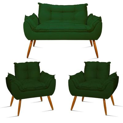 Kit Namoradeira Opala + 2 Poltronas Para Sala Balaqui Decor Verde
