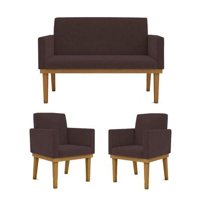 Kit Sofá Com Base Reforçada + 2 Poltronas Sala De Estar Cor:marrom