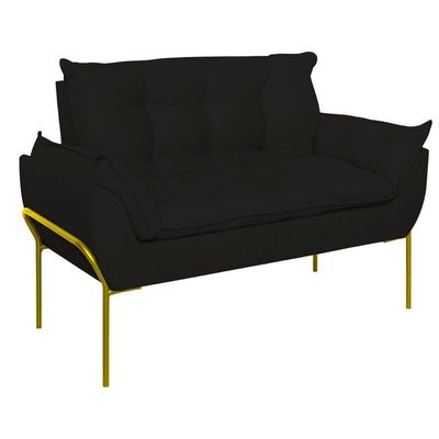 Poltrona Sofá Luxo Base Metal Dourado Recepção Escritório Preto