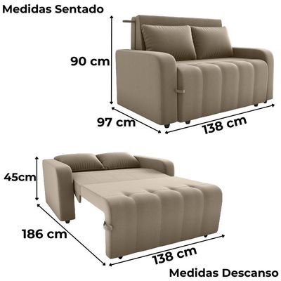 Sofa Cama 2 Lugares 138 Cm Amora Veludo Maserati Milani Store Marrom Claro