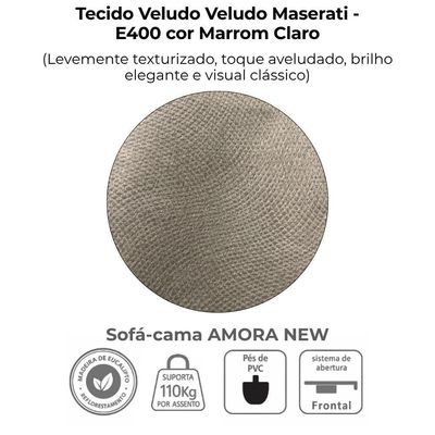 Sofa Cama 2 Lugares 138 Cm Amora Veludo Maserati Milani Store Marrom Claro