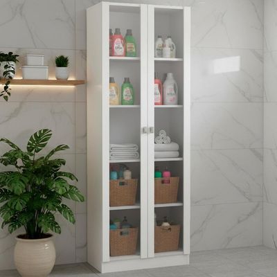 Armario Multiuso 2 Portas Vidro 171x60 Cm Am3112 Branco Tecno Mobili