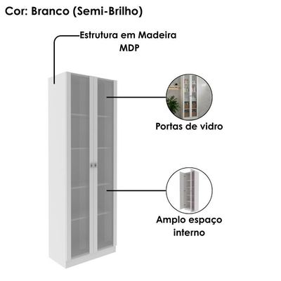 Armario Multiuso 2 Portas Vidro 171x60 Cm Am3112 Branco Tecno Mobili