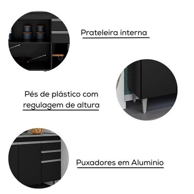 Balcao Para Pia 4 Portas 2 Gavetas Bp 150 Cm Ayla Preto