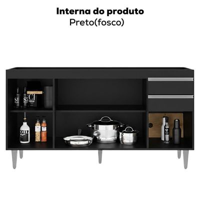 Balcao Para Pia 4 Portas 2 Gavetas Bp 150 Cm Ayla Preto