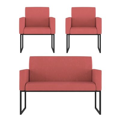 Kit Sofá 2 Lugares + 2 Poltronas Para Recepção Sala Balaqui Cor:rosa Rosa