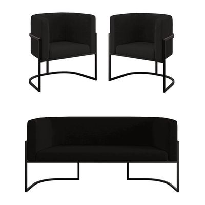 Kit Sofá 2 Lugares + 2 Poltronas Para Recepção Balaqui Preto
