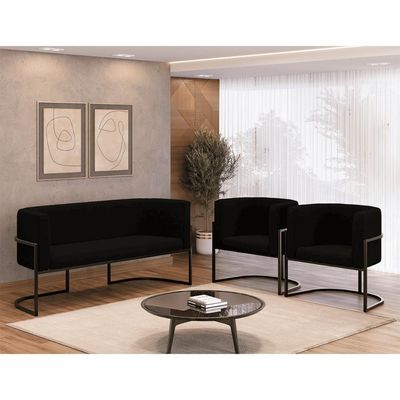 Kit Sofá 2 Lugares + 2 Poltronas Para Recepção Balaqui Preto