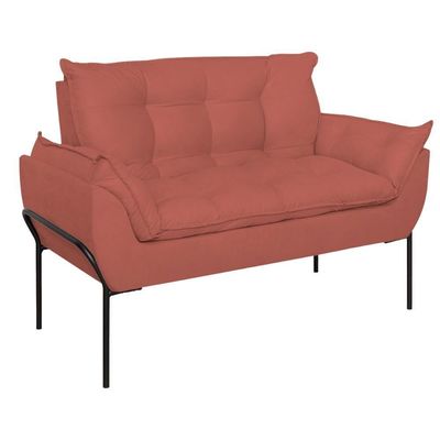 Sofá Namoradeira Base Metal Preta Reforçada Tecido Suede Rosa