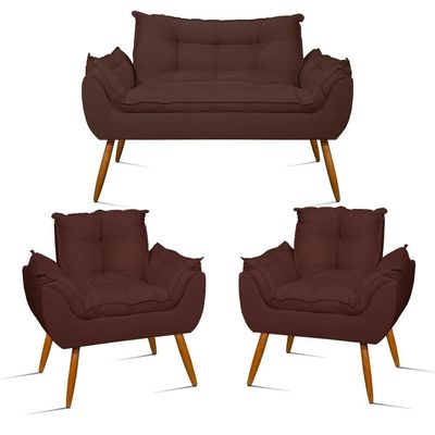 Kit Namoradeira Opala Sala Quarto e 02 Poltronas Balaqui Decor Marrom