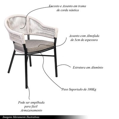 Kit 5 Cadeiras Área Externa de Alumínio Bear com Corda Naútica Preto/Amêndoa G56 - Gran Belo