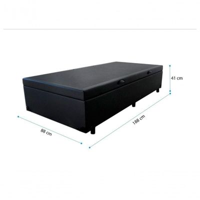 Cama Box Baú Solteiro 88 Sintetico Preto Com Colchão Nazar Viscoeslástico D33 Cinza