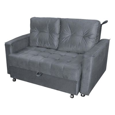 Sofá Cama 2 Lugares Duleek Veludo Chumbo