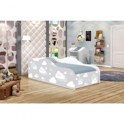Mini Cama Fun Nuvens Cinza Infantil Com Colchão