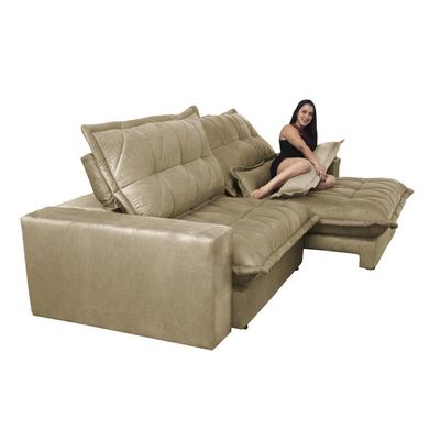 Sofa Retrátil E Reclinável 2,72m Com Molas Ensacadas Cama Inbox Soft Tecido Suede Bege