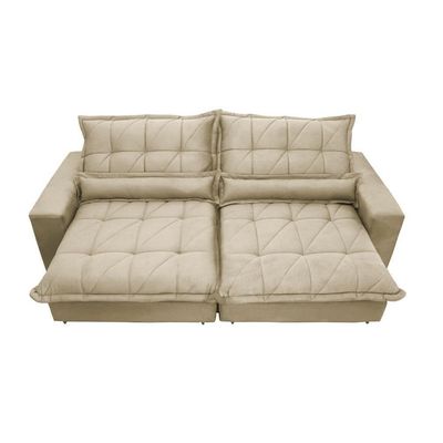 Sofa Retrátil E Reclinável 2,72m Com Molas Ensacadas Cama Inbox Soft Tecido Suede Bege