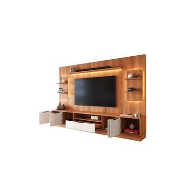 Estante Home Noble Para Tv Até 75” 270cm Com 2 Torres Nichos E Led Rack Sala Jequitiba/off White Jequitiba/off White