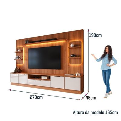 Estante Home Noble Para Tv Até 75” 270cm Com 2 Torres Nichos E Led Rack Sala Jequitiba/off White Jequitiba/off White