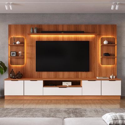Estante Home Noble Para Tv Até 75” 270cm Com 2 Torres Nichos E Led Rack Sala Jequitiba/off White Jequitiba/off White