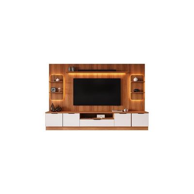 Estante Home Noble Para Tv Até 75” 270cm Com 2 Torres Nichos E Led Rack Sala Jequitiba/off White Jequitiba/off White