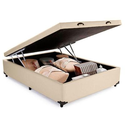 Cama Box Baú Casal Sintético Mega Cama Bege 138x188x45cm